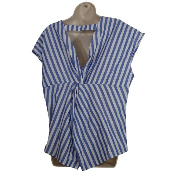 Shein Curve Blue White Stripe Blouse Women OXL 12 With Back Twist Detail - Picture 2 of 7